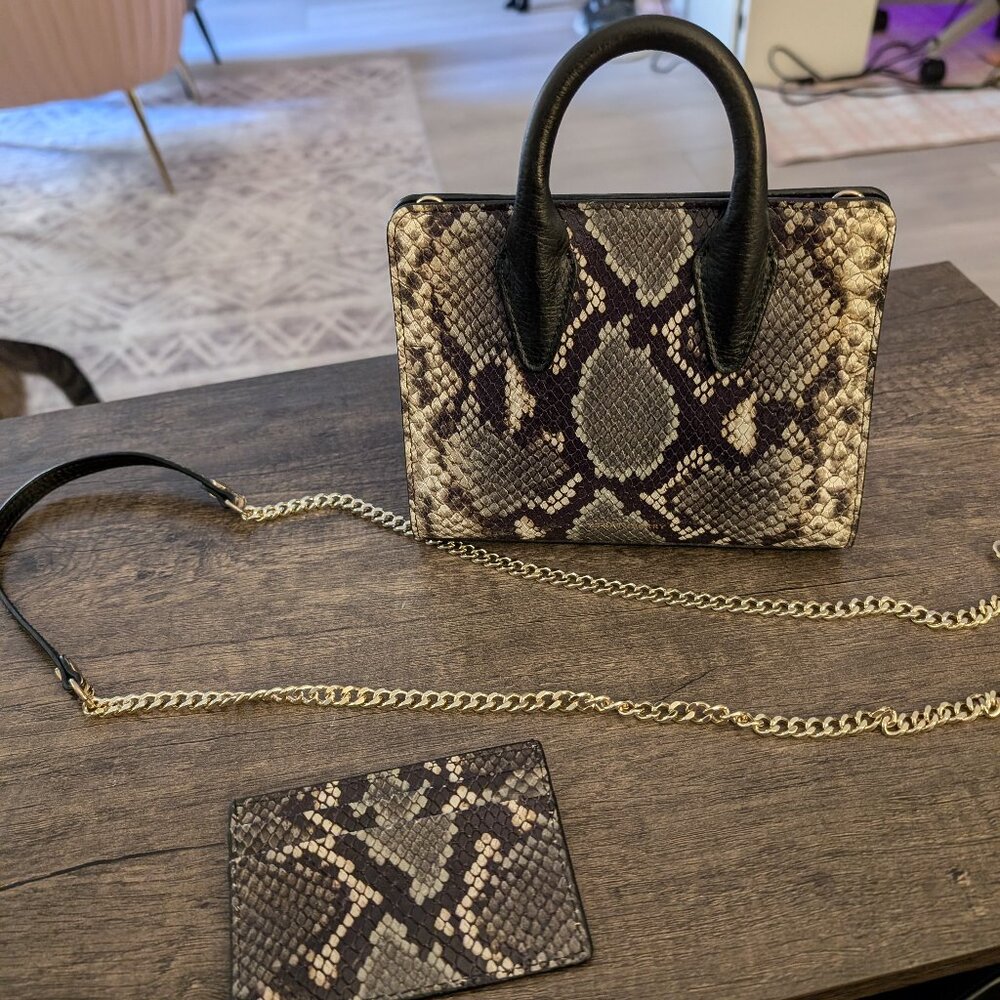 Strathberry Mini Tote - Olive Snakeskin & Gold & Matching Cardholder